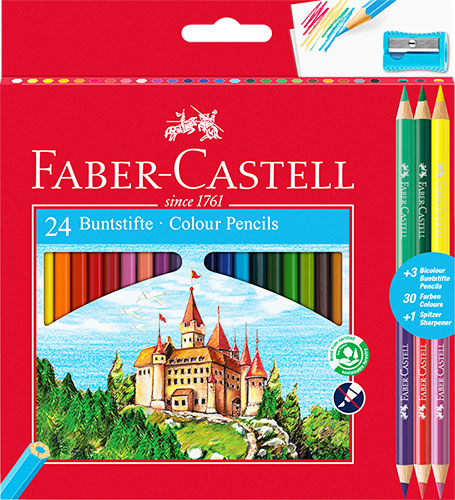 Цветни моливи "Замък" + 6/12 цвята + острилка Faber-Castell